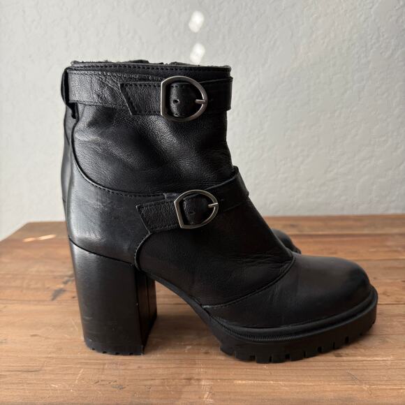 Women's Emanuele Crasto Lug‎ Sole Black Leather Buckle Ankle Boots Size 6.5 - Picture 9 of 10